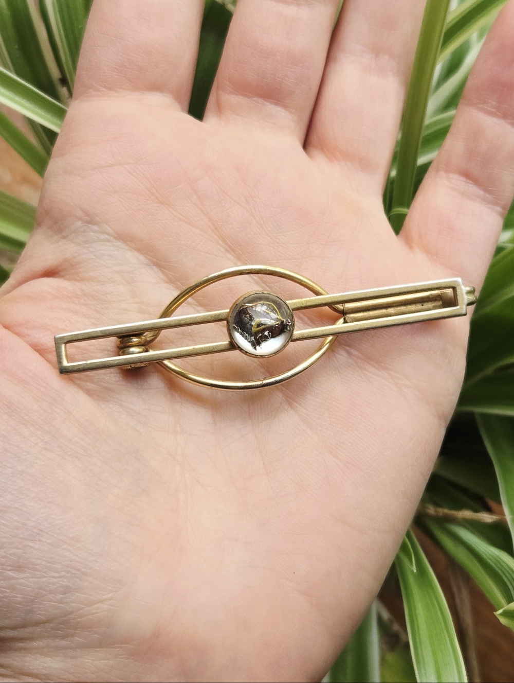 Vintage B&W Swank Elegant Glass Grey Abstract Art Cabachon Tie Clip
